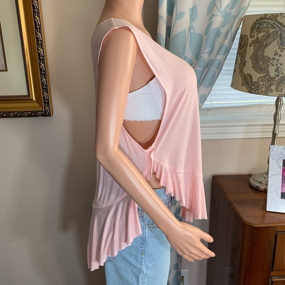 Free People Uptown Peplum Ruffled Light Ballet Pink Top Blouse - Picture 6 of 9